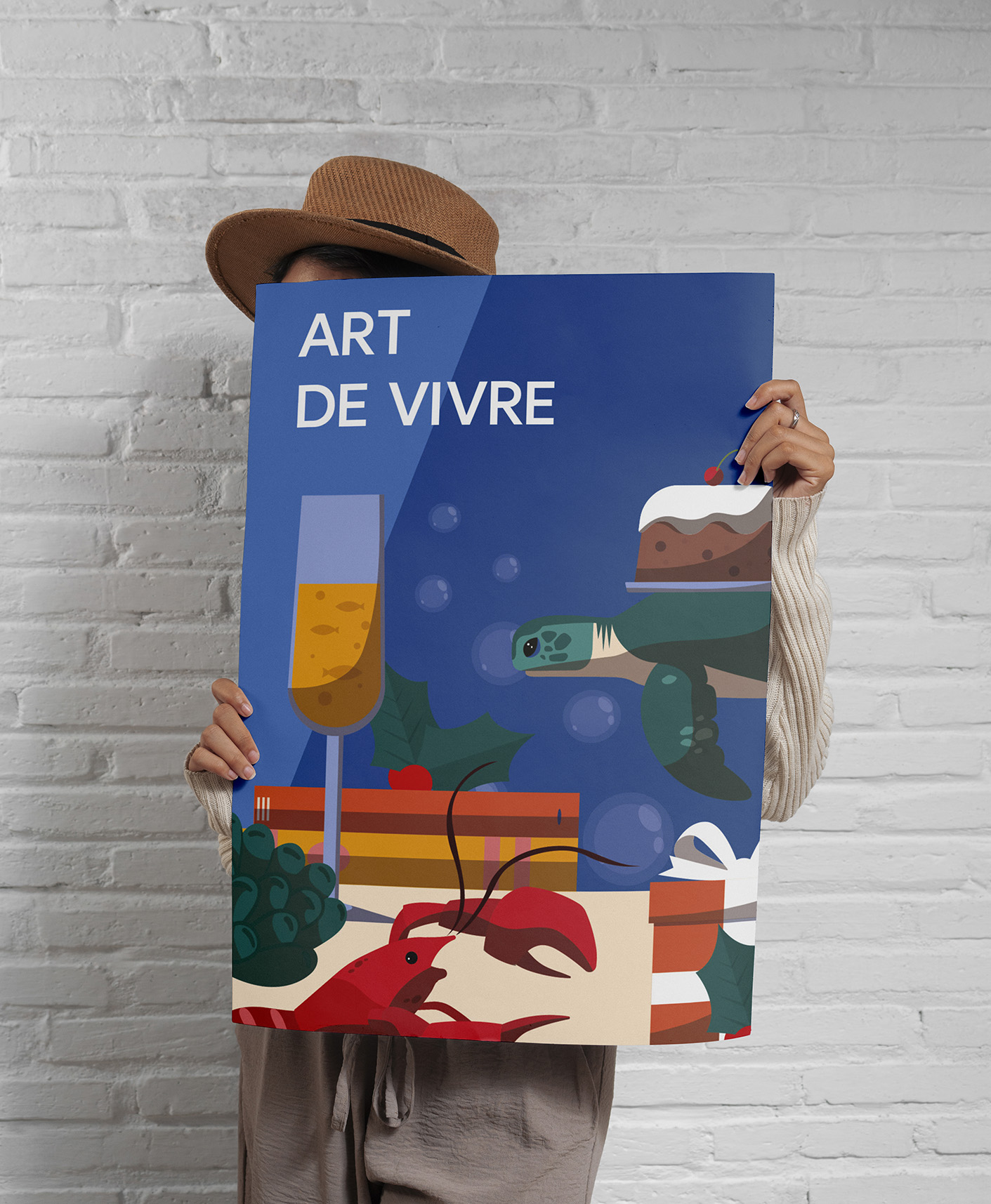 Affiche “Art de vivre” tenue à la main