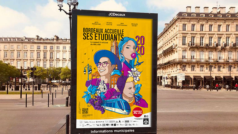 Bordeaux accueille ses étudiants — identité visuelle et illustrations événementielles