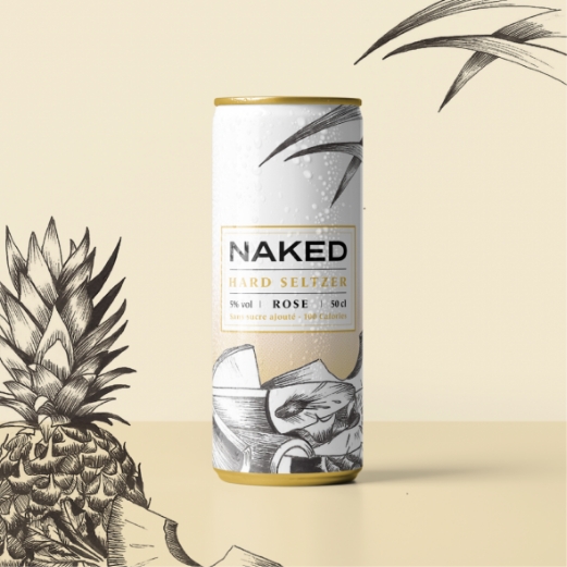 Canette Naked en léger profil, fond beige, illustration botanique