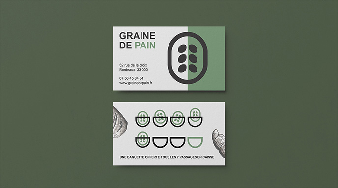 Identité visuelle chaleureuse et naturelle pour la boulangerie Graine de Pain, entre tradition et modernité.