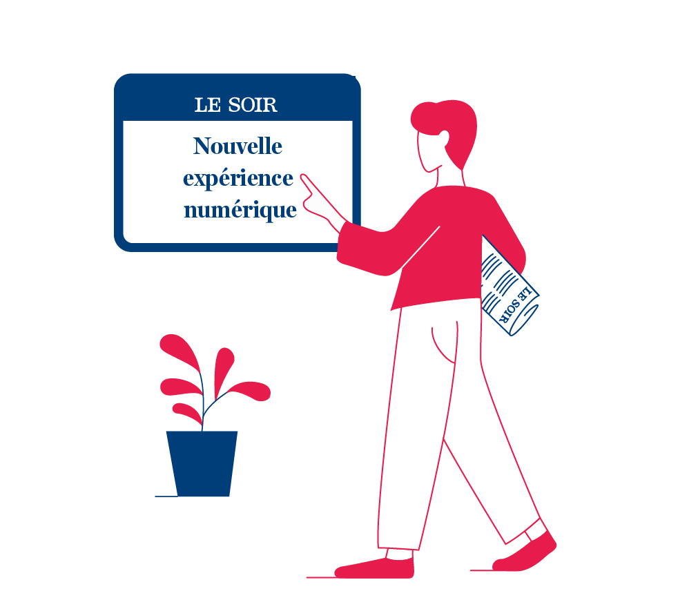 Illustration Le Soir - personnage tenant un panneau d’information