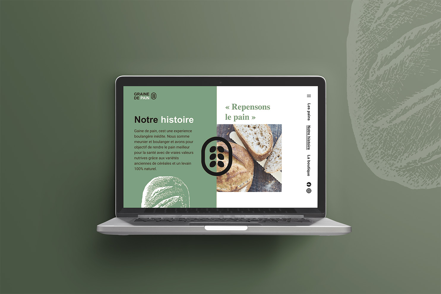 Site web Graine de Pain - maquette sur ordinateur portable