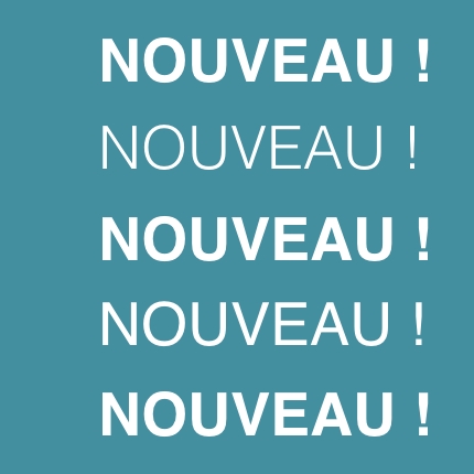 Tuile promotionnelle - mentions NOUVEAU sur fond bleu