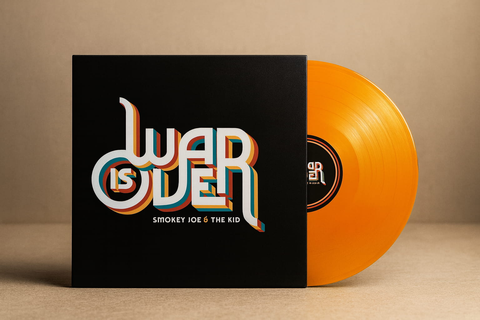 War is Over - lettrage vintage multicolore animé sur fond noir