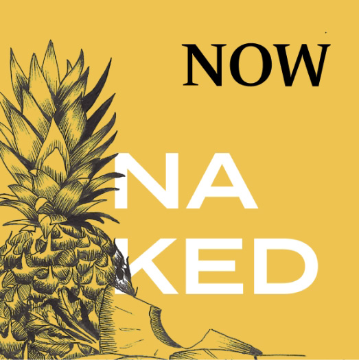 Visuel typographique - NOW NAKED sur fond jaune