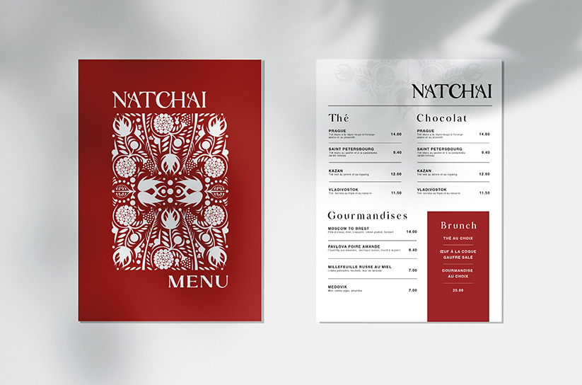 Menu Natchai - carte illustrée et set de menus typographiques